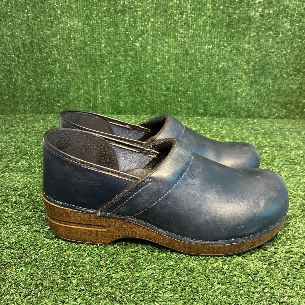 Dansko Professional Leather Wood Clog Comfort Shoes Dark Blue Womens Size 9.5-10